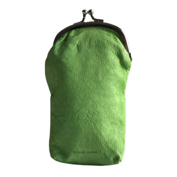 Green Leather Kiss Lock Clasp Coin Purse Wallet - Picture 3 of 6